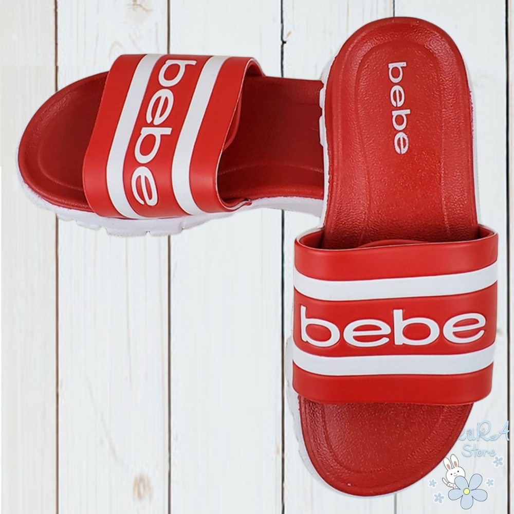 NWT BEBE WOMEN'S RED SLIP ON SLIDES SANDALS